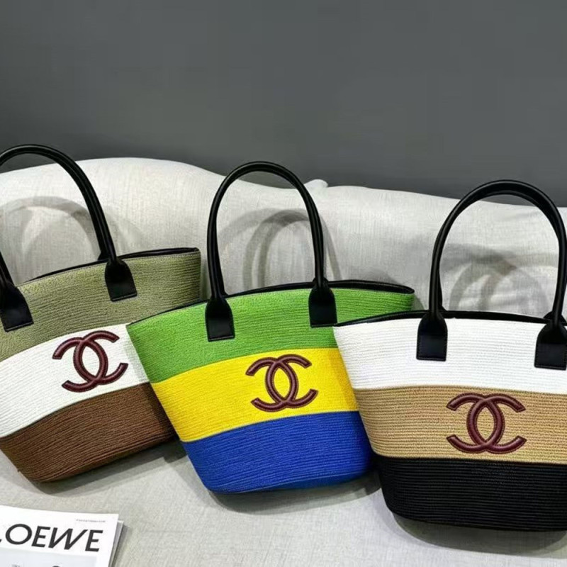 Women's Classic Open-Top Multicolored Crochet Tote Bag Top Handle Shoulder Bag Strip Woven Handbag