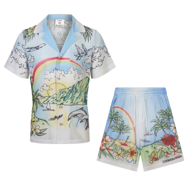 Men Women Two Piece Suit  Set Sweatshirt Pant Sweatwear Short Sleeved Shirt Printed Shirt Beach Shirt Suit Vacation Clothing