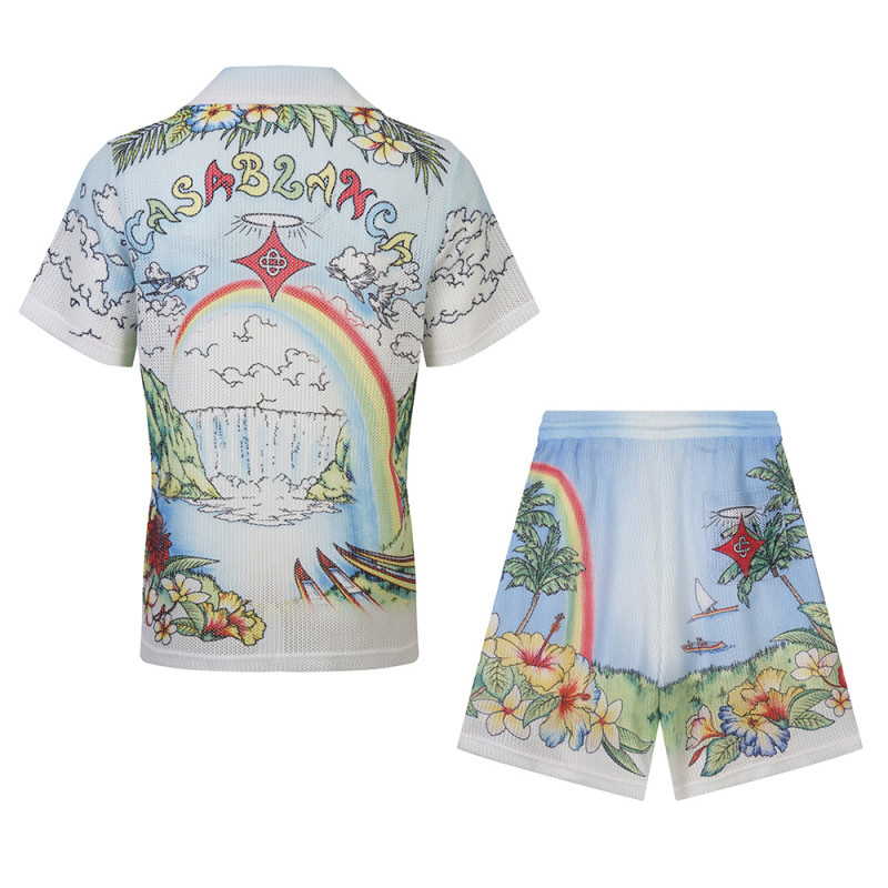 Men Women Two Piece Suit  Set Sweatshirt Pant Sweatwear Short Sleeved Shirt Printed Shirt Beach Shirt Suit Vacation Clothing