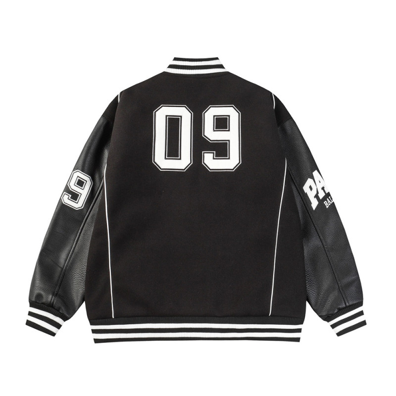 Men Long Sleeve Zip Up Baseball Jackets Leather Jersey Tops Women Tracksuit