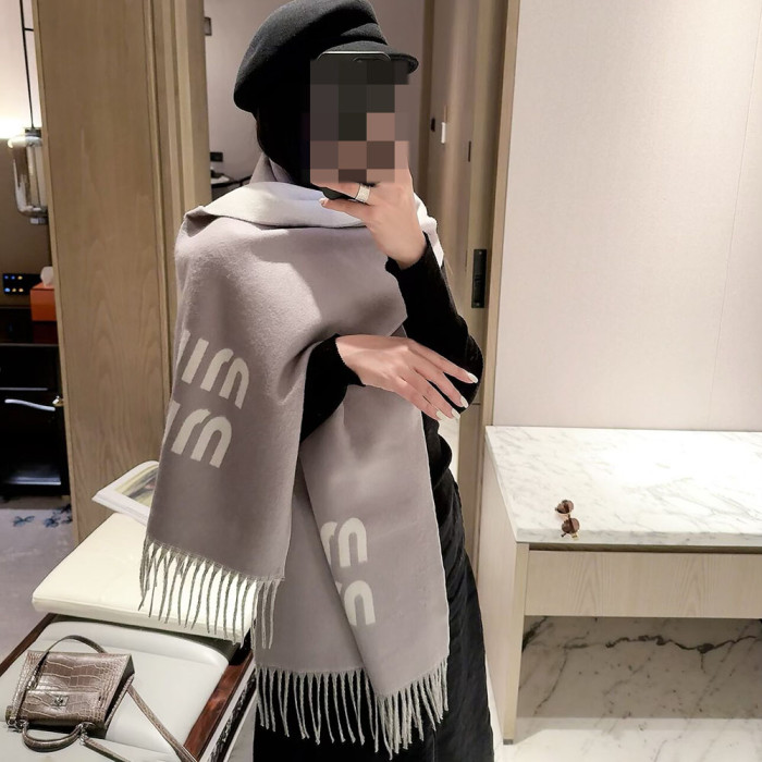 Women Men Logo Scarf Wool Cashmere Scarves Shawl Blanket Wrap Thickened Knitted Scarf
