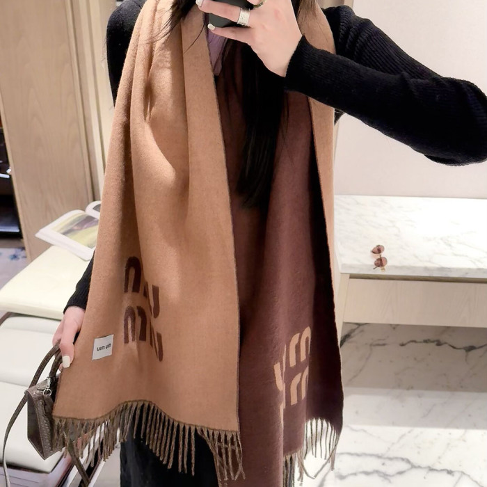 Women Men Logo Scarf Wool Cashmere Scarves Shawl Blanket Wrap Thickened Knitted Scarf
