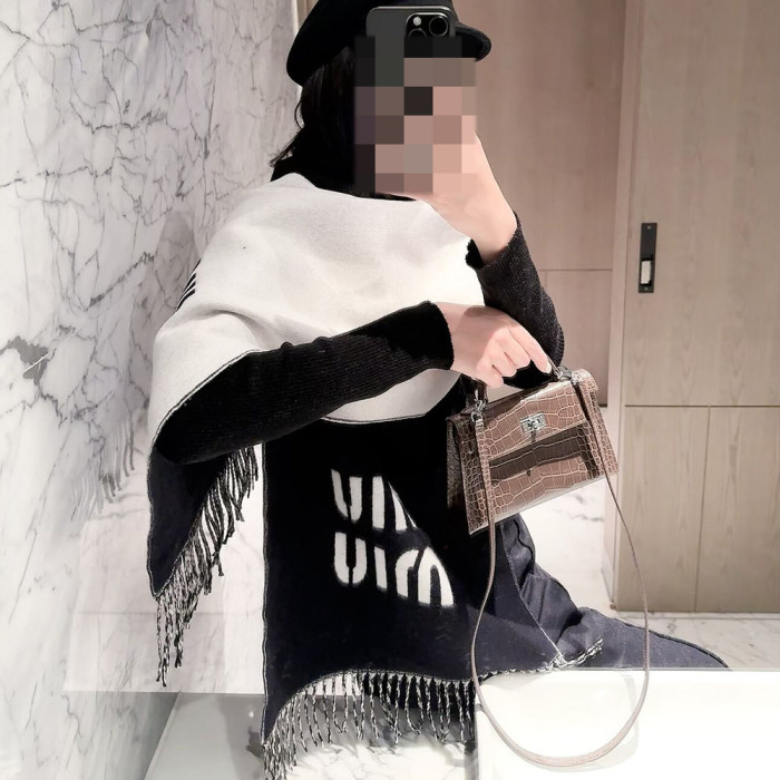 Women Men Logo Scarf Wool Cashmere Scarves Shawl Blanket Wrap Thickened Knitted Scarf