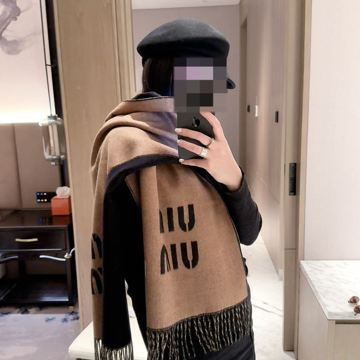Women Men Logo Scarf Wool Cashmere Scarves Shawl Blanket Wrap Thickened Knitted Scarf