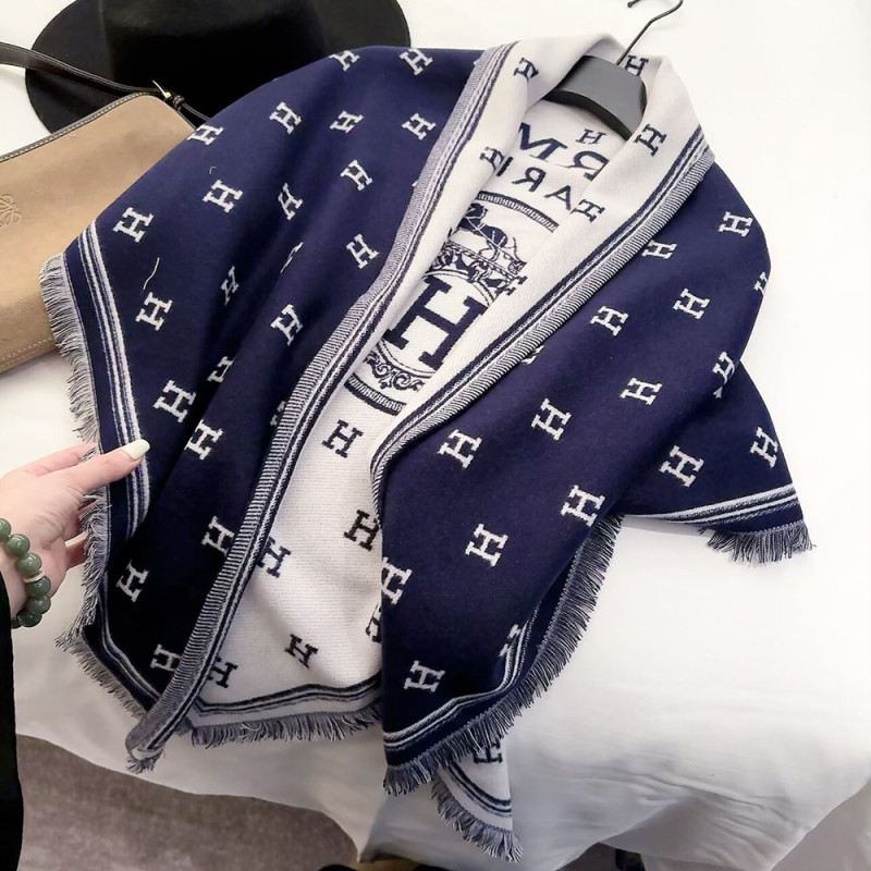 Women Men Logo Scarf Wool Cashmere Scarves Shawl Blanket Wrap Thickened Knitted Scarf