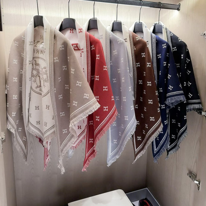 Women Men Logo Scarf Wool Cashmere Scarves Shawl Blanket Wrap Thickened Knitted Scarf