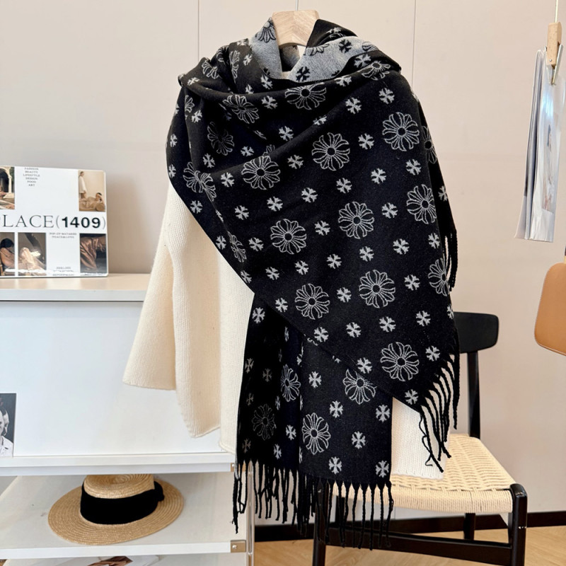 Women Men Logo Scarf Wool Cashmere Scarves Shawl Blanket Wrap Thickened Knitted Scarf