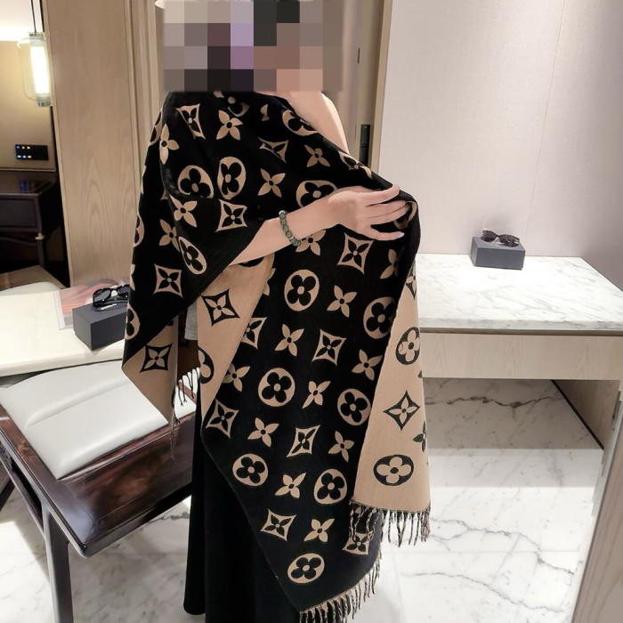 Women Men Logo Scarf Wool Cashmere Scarves Shawl Blanket Wrap Thickened Knitted Scarf