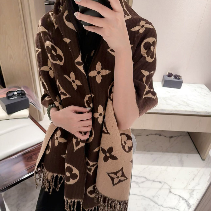 Women Men Logo Scarf Wool Cashmere Scarves Shawl Blanket Wrap Thickened Knitted Scarf