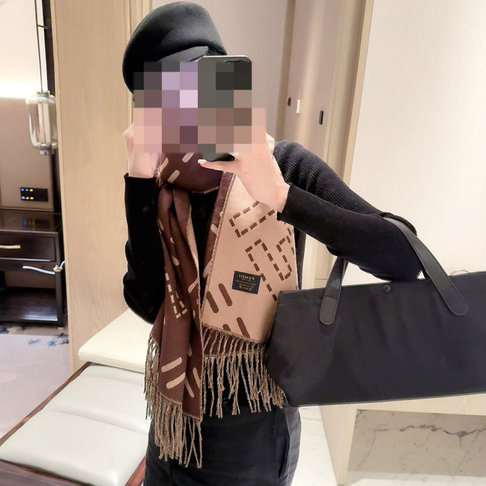 Women Men Logo Scarf Wool Cashmere Scarves Shawl Blanket Wrap Thickened Knitted Scarf