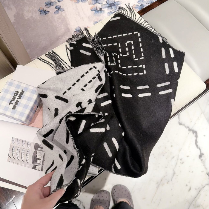 Women Men Logo Scarf Wool Cashmere Scarves Shawl Blanket Wrap Thickened Knitted Scarf
