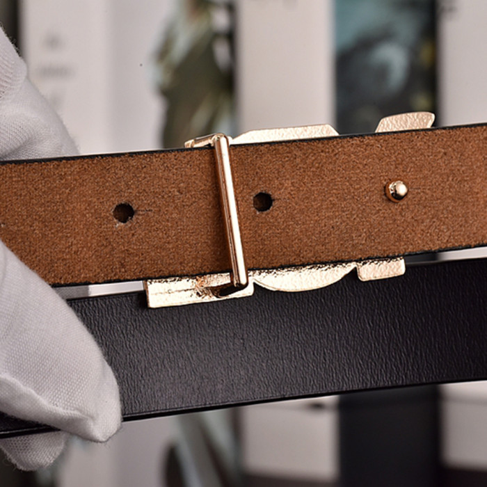 Women Men Belt 2.5 cm Cowhide Leather Buckle Belt Unisex Waistband Waist Strap