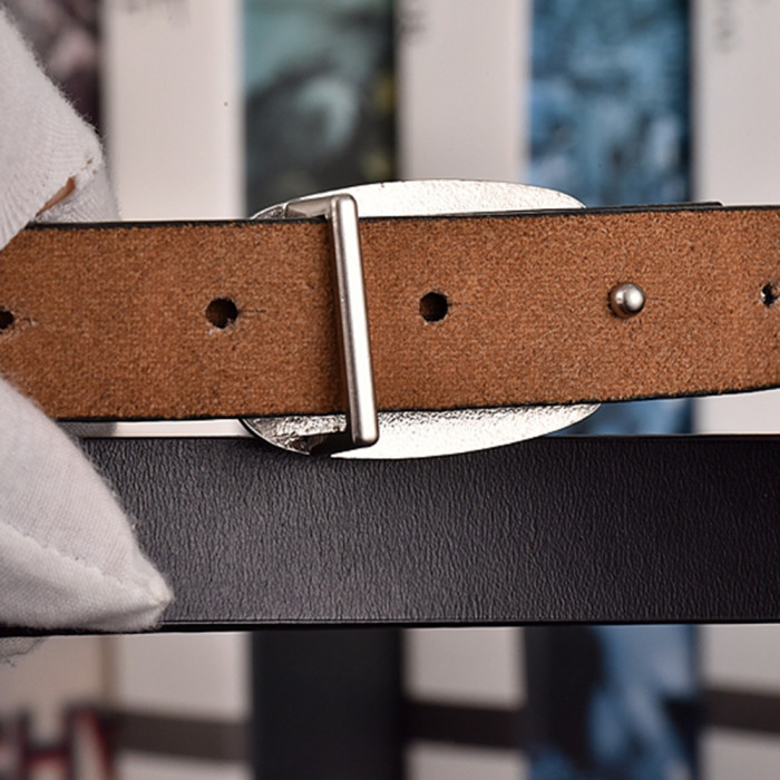 Women Men Belt 2.5 cm Cowhide Leather Buckle Belt Unisex Waistband Waist Strap