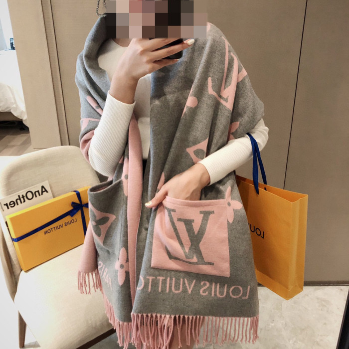 Women Men Logo Scarf Wool Cashmere Scarves Shawl Blanket Wrap Thickened Knitted Scarf 180×65cm