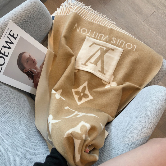 Women Men Logo Scarf Wool Cashmere Scarves Shawl Blanket Wrap Thickened Knitted Scarf 180×65cm