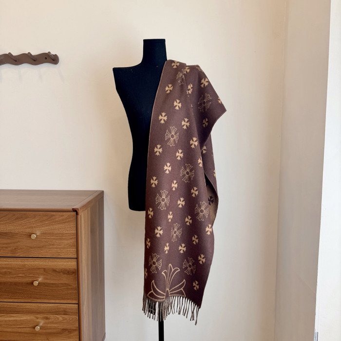 Women Men Logo Scarf Wool Cashmere Scarves Shawl Blanket Wrap Thickened Knitted Scarf 180×60cm