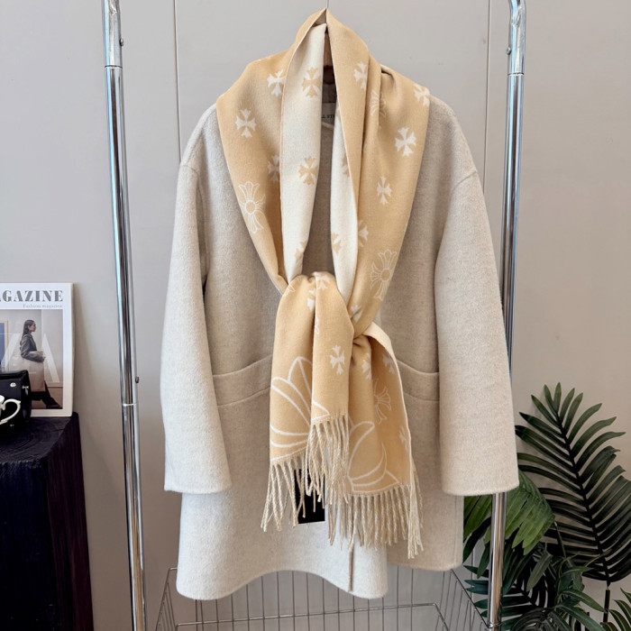 Women Men Logo Scarf Wool Cashmere Scarves Shawl Blanket Wrap Thickened Knitted Scarf 180×60cm