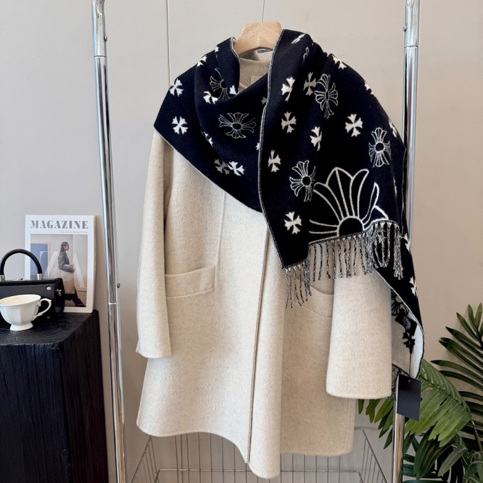 Women Men Logo Scarf Wool Cashmere Scarves Shawl Blanket Wrap Thickened Knitted Scarf 180×60cm
