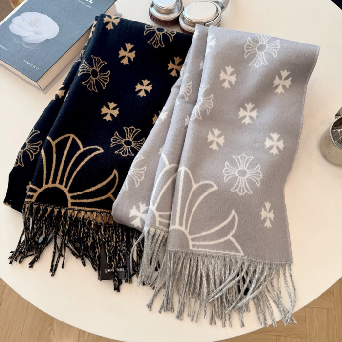 Women Men Logo Scarf Wool Cashmere Scarves Shawl Blanket Wrap Thickened Knitted Scarf 180×60cm