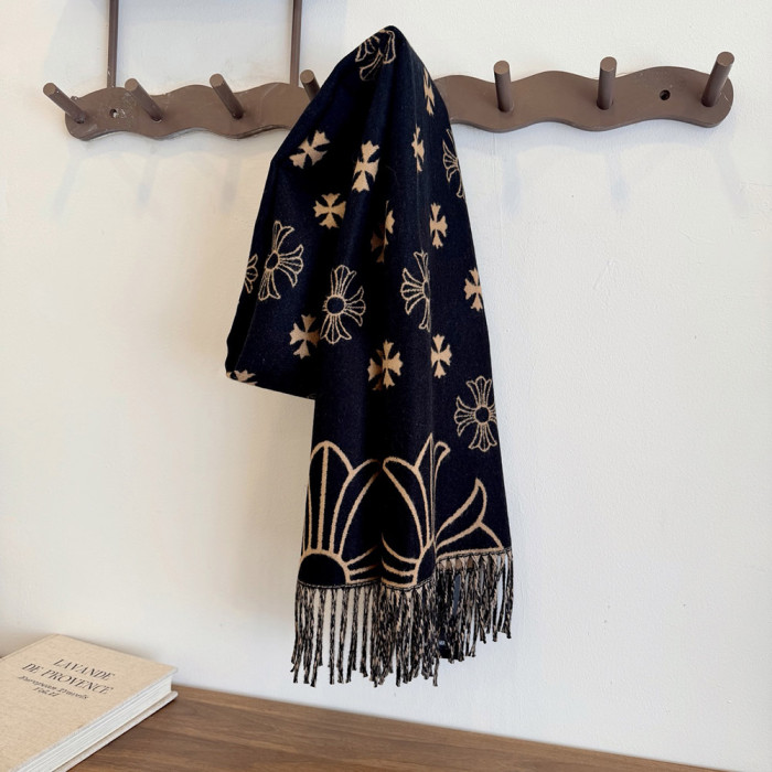 Women Men Logo Scarf Wool Cashmere Scarves Shawl Blanket Wrap Thickened Knitted Scarf 180×60cm
