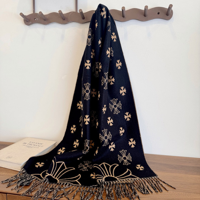 Women Men Logo Scarf Wool Cashmere Scarves Shawl Blanket Wrap Thickened Knitted Scarf 180×60cm