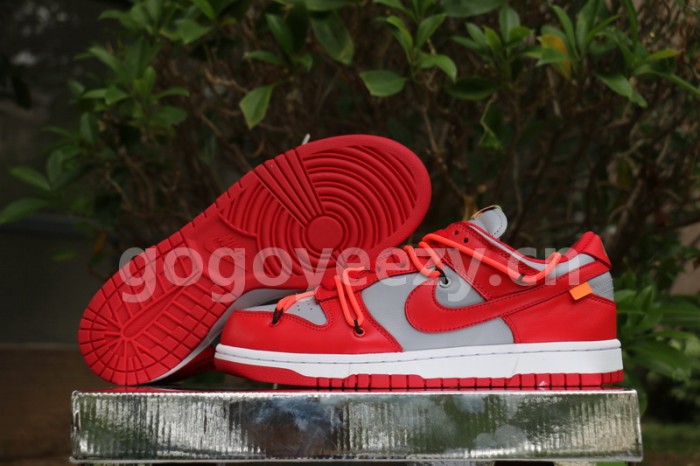 Authentic OFF-WHITE x Nike Dunk Low Red Grey GS