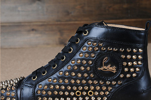 Super Max Perfect Christian Louboutin Louis SpikesMen's Flat Black/Golden(with receipt)