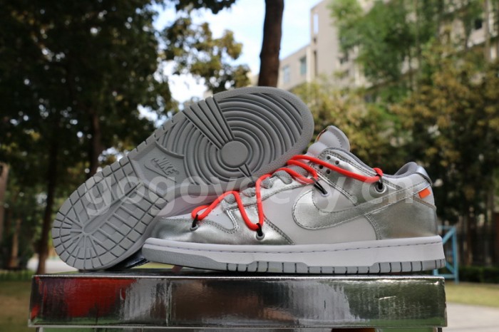 Authentic OFF-WHITE x Nike Dunk Low Silver GS