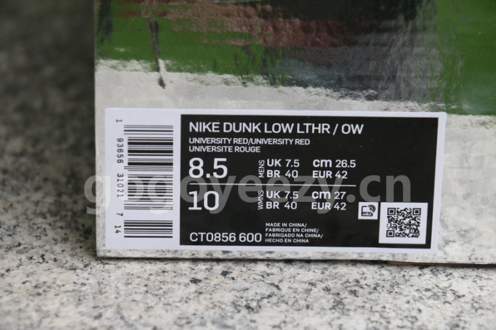 Authentic OFF-WHITE x Nike Dunk Low Red Grey