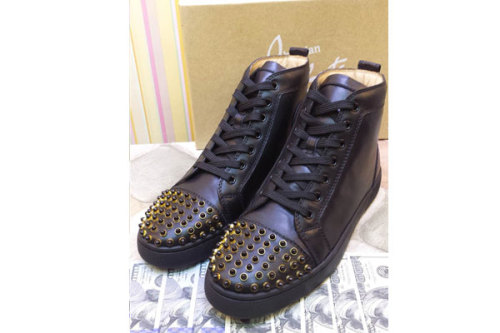 Super Max  perfect Christian Louboutin High Top Gold Spike Black leather Sneaker(with receipt)