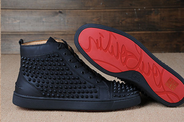 Super Max Perfect Christian Louboutin Red Bottom 3Spikes on Top Black Matte Leather Men Shoes(with receipt )