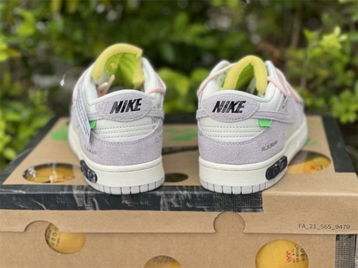 Authentic OFF-WHITE x Nike Dunk Low “The 50” Beige White Pink-001