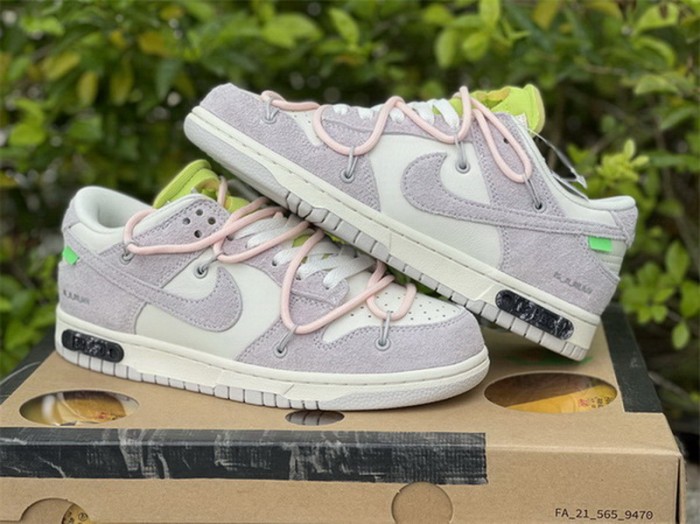 Authentic OFF-WHITE x Nike Dunk Low “The 50” Beige White Pink-001