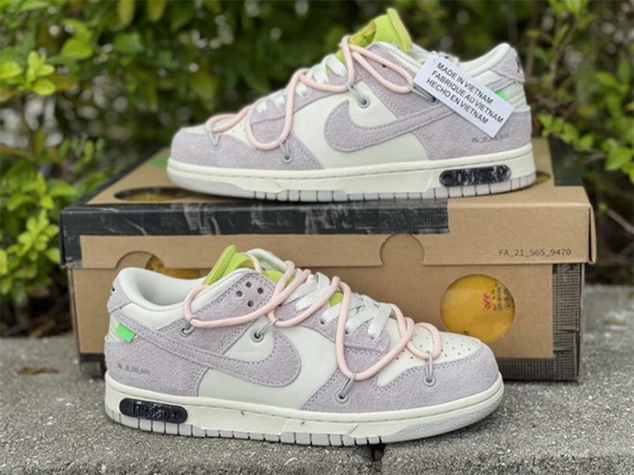 Authentic OFF-WHITE x Nike Dunk Low “The 50” Beige White Pink-001