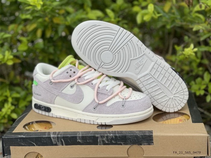 Authentic OFF-WHITE x Nike Dunk Low “The 50” Beige White Pink-001
