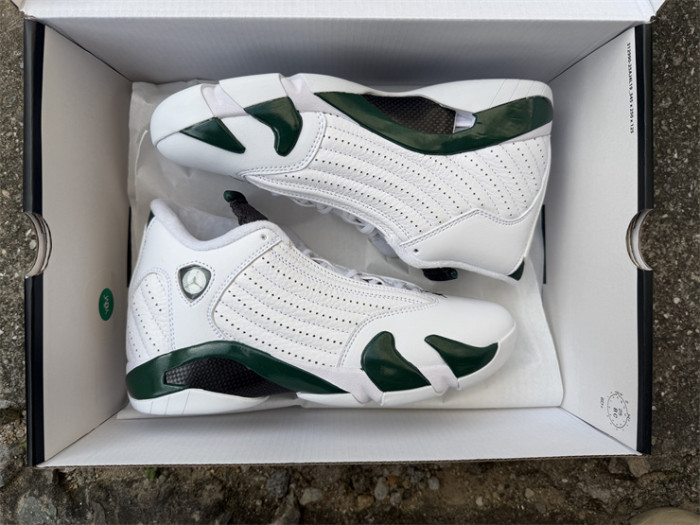 Authentic Air Jordan 14 Retro White Forest Green