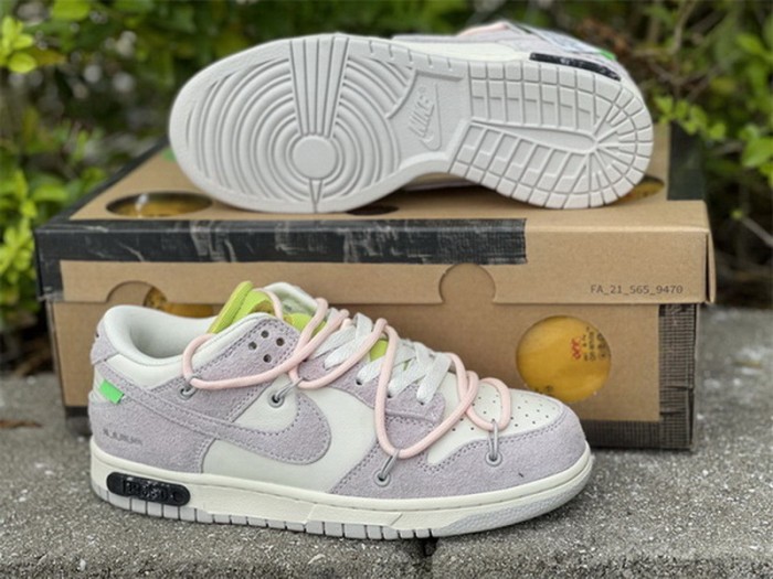 Authentic OFF-WHITE x Nike Dunk Low “The 50” Beige White Pink-001
