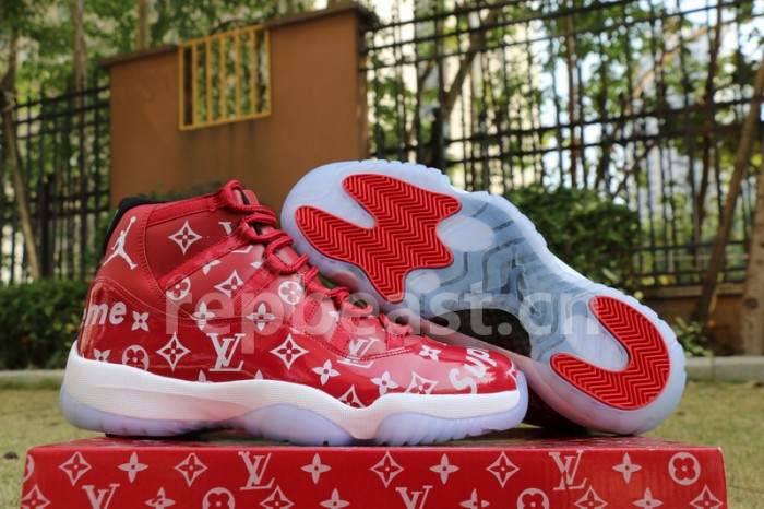 Authentic Air Jordan 11 Gym Red X supreme x Louis Vuitton