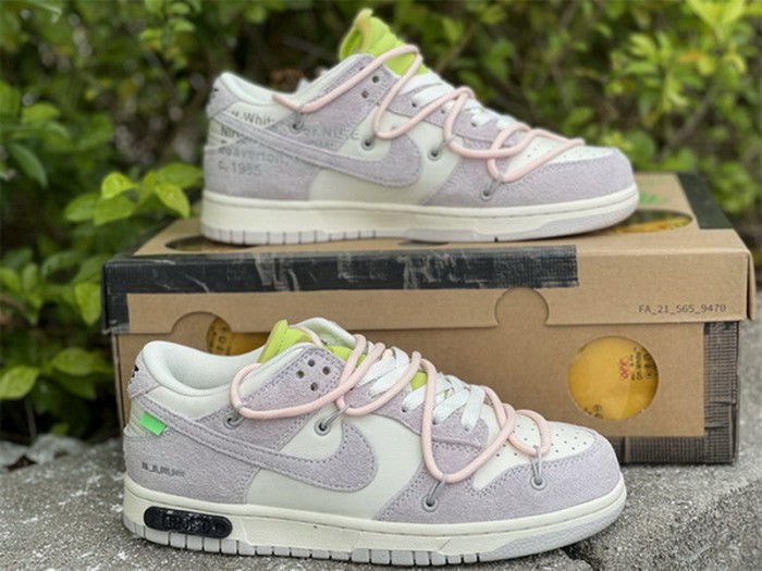 Authentic OFF-WHITE x Nike Dunk Low “The 50” Beige White Pink-001