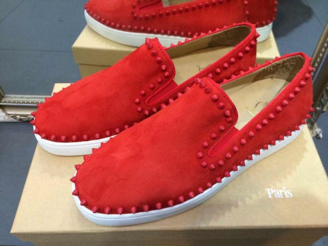 Super Max Perfect Christian Louboutin Pik Boat Red Spikes Suede Flat Sneakers