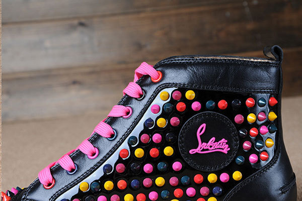 Super Max Perfect Christian Louboutin Colorful Louis Spikes Men's Flat Black Leather(with receipt)