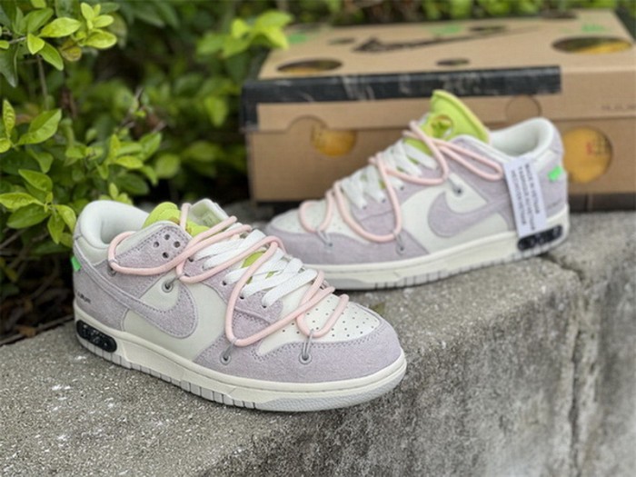 Authentic OFF-WHITE x Nike Dunk Low “The 50” Beige White Pink-001