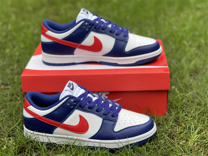 Authentic Nike Dunk Low White Blue Red