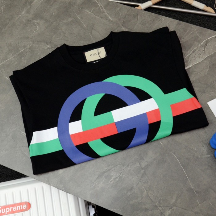 1:1 quality version Lock double ring letter logo tee 2 colors