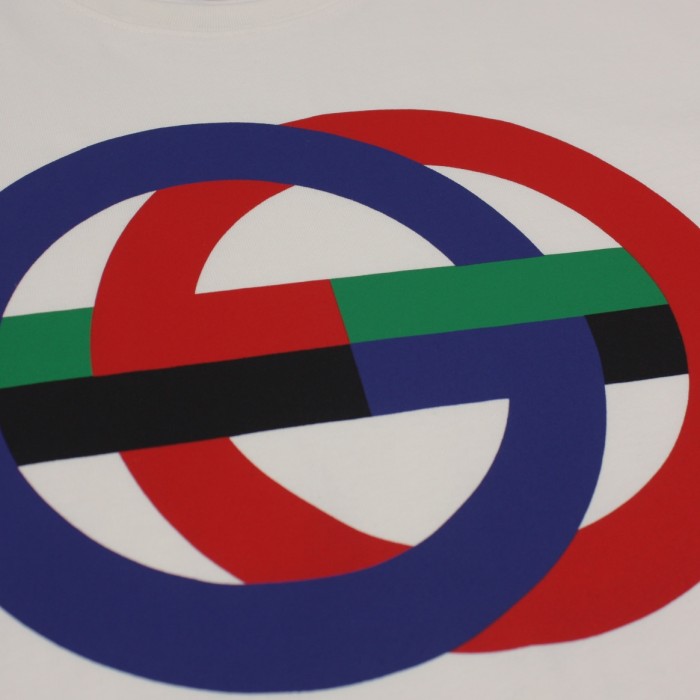 1:1 quality version Collision color double G cotton and linen glue paste printing tee 2 colors