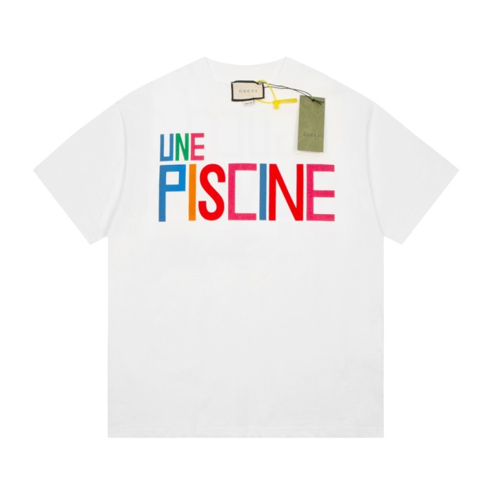 1:1 quality version Front and back colorful letter print tee 2 colors