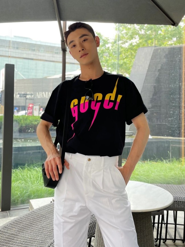 1:1 quality version Pink Lightning Letter Print Tee