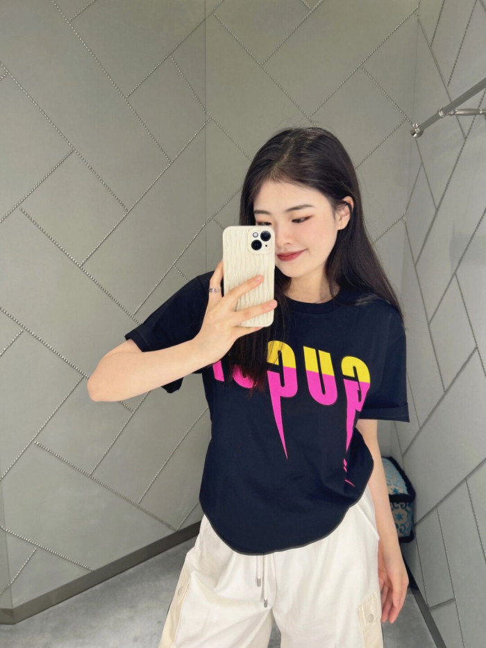 1:1 quality version Pink Lightning Letter Print Tee