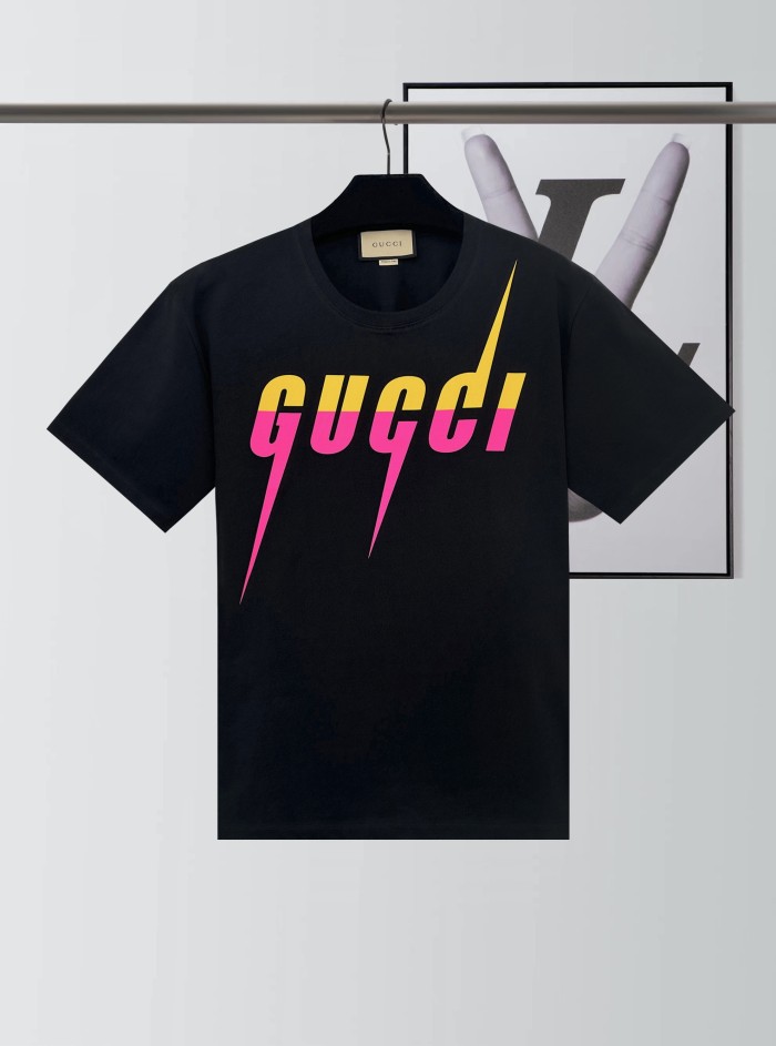 1:1 quality version Pink Lightning Letter Print Tee