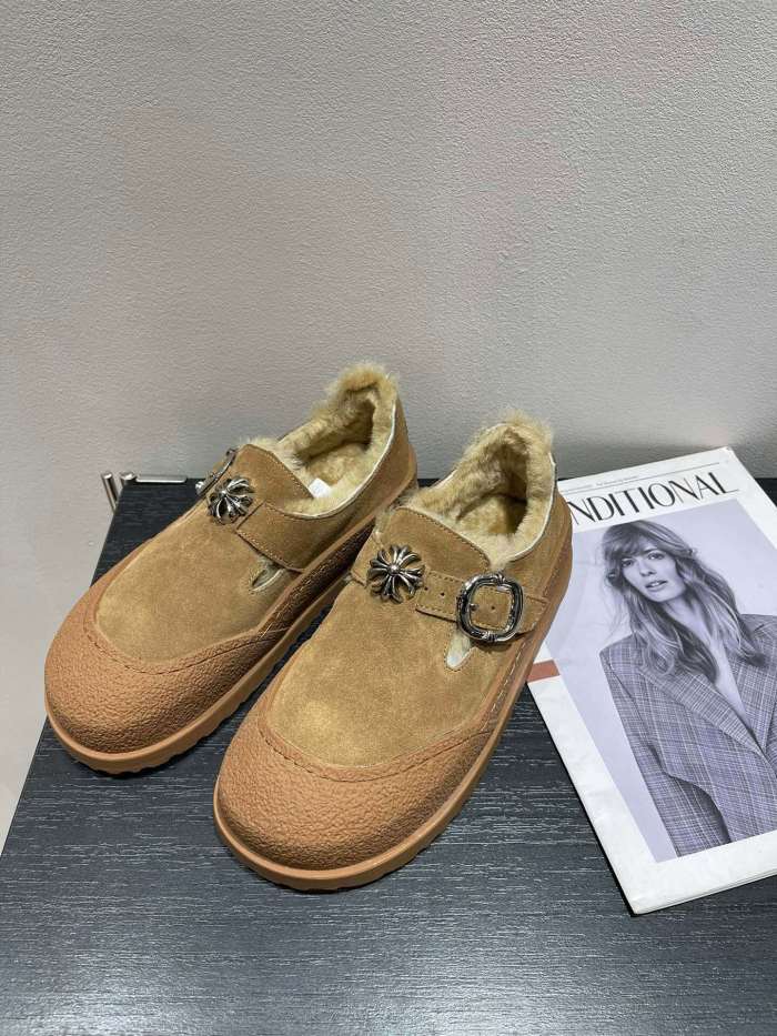 1:1 quality version New small square head cross flower one line buckle wool shoes 3 colors